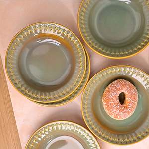 Modern Chic Embossed <b>Ceramic</b> Pasta <b>Plates</b> Set 4 7.5 Inch Durable Dinner <b>Plates</b> for Parties Customizable Available Sets 4 Hotels - Product Image 2