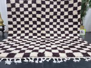 Beni Ourain Handmade Wool Rug Azilal Checker Carpet Abstract for Living Room Space White Dark Brown Featuring Tribal Sheep Wool - Product Image 5