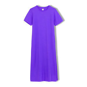 Maxi Camiseta de algodón turquesa para mujer, asimétrica, de media manga, patrón sólido, informal, transpirable, de punto largo, con estampado Digital - Product Image 4