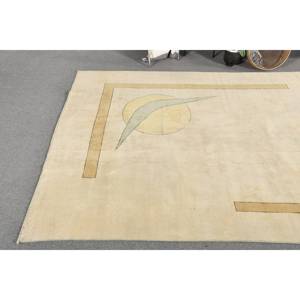 Tapis Turc Vintage Beige Moderne 6.1X10 ft Handmade Patchwork Design Daim Laine Faux Lapin Fourrure Latex Rectangle Couloir - Product Image 2