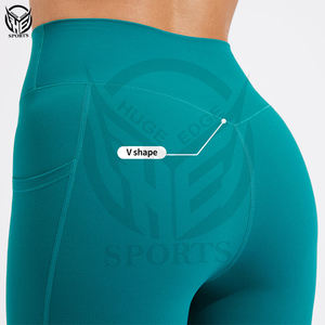 Leggings de sport taille haute unis pour femme, effet froncé aux fesses, coupe en V, pour yoga et fitness, séchage rapide, grandes tailles, vente en gros - Product Image 6