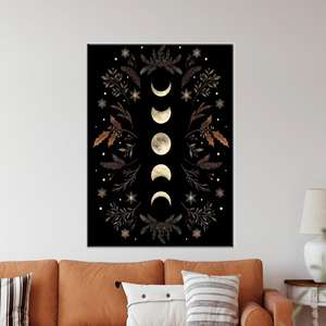 Lienzo impreso con diseño de luna y flores estilo bohemio - Decoración moderna para pared, enrollado en lienzo - Product Image 1