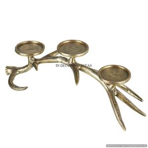 Bougeoir de table de mariage en aluminium coulé de haute qualité de haute qualité plaqué or Antler Designer de l'Inde - Product Image 1