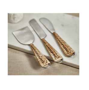 New Design Stainless Steel Cheese Set with Rattan Handle <b>Butter</b> Slicer and Cheese Spreader <b>Knife</b> Restaurants Decorative Item - Product Image 3