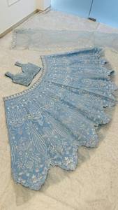 Women Sky bule Heavy Embroidered Floor-Length Lehenga Choli Dupatta Bridal Party Wedding Wear Sun Protection Quick Dry - Product Image 2