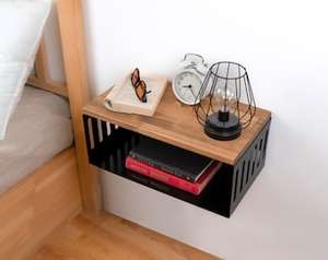 Elegante mesita de noche de madera maciza flotante, cajón hecho a mano, respetuoso con el medio ambiente, diseño moderno, almacenamiento para dormitorio, sala de estar, hogar y oficina - Product Image 3