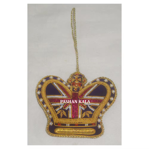 X-mas Party Nuevo diseño Forma de corona Golden Zari Bordado con cuentas Trabajo Árbol de Navidad Adorno colgante para artículo decorativo - Product Image 1