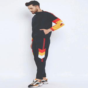 Ensemble de survêtement d'hiver pour homme 100 % coton, coupe-vent à blocs de couleur, deux pièces personnalisable - Product Image 3