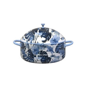 Marmite en métal avec couvercle à fleurs Casserole de nourriture à double paroi Forme ronde Nouveau chauffe-plats en métal de luxe - Product Image 3