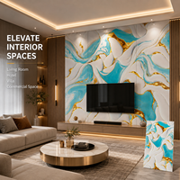 Panneau mural en PVC brillant MORLENX, imitation marbre UV, agate bleu turquoise et or, pour la décoration intérieure de villas et d'hôtels de luxe