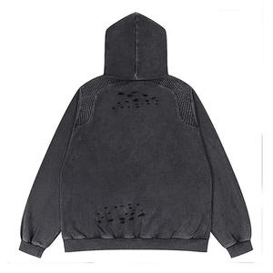 Vente chaude nouvelle conception de broderie en détresse Vintage lavé goutte épaule unisexe pull à capuche - Product Image 2