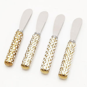 Esparcidor de queso Chapado en plata de acero inoxidable, cuchillo de queso con mango de palmera dorada de latón para vajilla y uso de vajilla para el hogar - Product Image 4