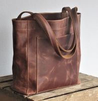 Fourre-tout en cuir marron, grand sac à bandoulière, sac de shopping en cuir