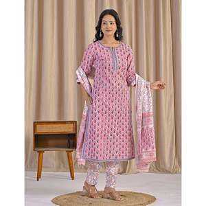 Pink Hand Drawn <b>Block</b> <b>Printed</b> Cotton Kurta Pant Set Pakistani Style Indian Ethnic Wear for Lehenga Choli or Salwar - Product Image 6
