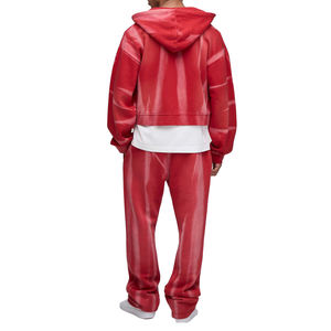 Pantalones Deportivos de Felpa de Algodón Rojo Sólido con Cordón, Lavado Ácido, Estilo Vintage, Servicio OEM, Venta al Por Mayor, Alta Calidad, Logotipo Personalizado - Product Image 3