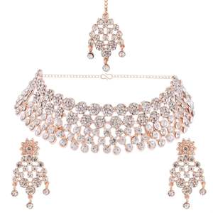 Indian Jewelry <b>Sets</b> for Women Crystal Rhinestone Choker <b>Necklace</b> Dangle <b>Earring</b> Mang Tikka Jewellery <b>Set</b> - Product Image 1