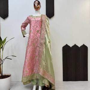 Beautiful Silk Top and Pent with Dupatta Sequenced Embroidered Work for Women's Party Wear - Product Image 1