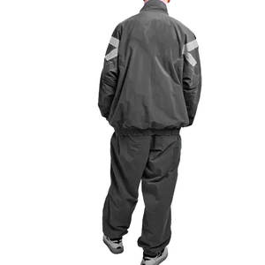 Logo personnalisé 2025 imprimé couleur bloc coupe-vent survêtements 100% coton matériel confortable vêtements de sport 2 pièces ensemble hommes hiver - Product Image 5