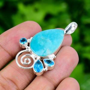 จี้พลอยคาลเซโดนีทำด้วยมือเงินสเตอร์ลิง925ชุบทองด้วยฝาเป็นของขวัญแต่งงานที่สมบูรณ์แบบสำหรับความรัก - Product Image 2