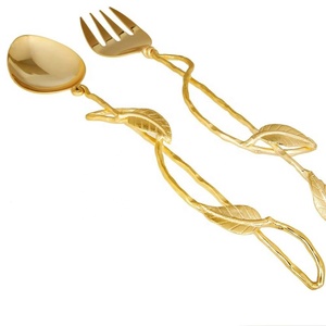 Cubiertos de metal, mango largo hecho a mano de latón con diseño de hojas, cuchara de postre con vajilla pulida, cuchara de té y postre de latón - Product Image 5