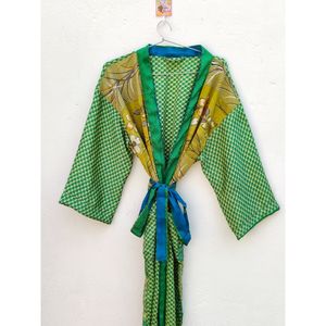 Floral Silk <b>Women's</b> Summer/Spring Breathable Full Length Nightwear <b>Robe</b> with Drawstring Closure Elegant Vintage Design - Product Image 4