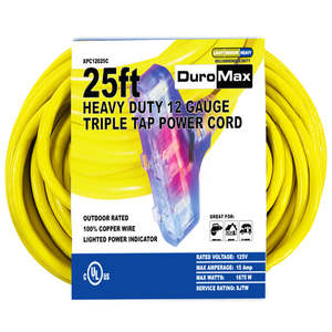 Cable de Extensión de Alimentación DuroMax XPC12025C de 25 Pies, Calibre 12, Triple Conector, Certificado ETL, 125V, Revestimiento de PVC - Product Image 2