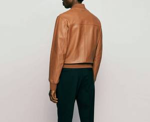 Chaqueta de cuero genuino transpirable 100% para hombre, a prueba de viento, impermeable, cómoda, con cremallera, cuello levantado, estilo motociclista, informal, Invierno - Product Image 3