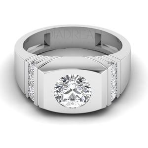 Latest Designed Moissanite Round Cut White Diamond with 925 Sterling <b>Silver</b> <b>Ring</b> Exclusive <b>Solitaire</b> Men's Fancy Diamond <b>Ring</b> - Product Image 1