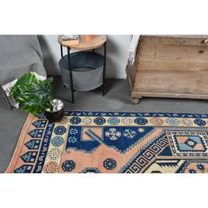 พรมตุรกีโบราณ4.7 x 9.8ft คลาสสิกสีฟ้าสีเบจแบบเย็บปะติดปะต่อกันวัสดุขนสัตว์ที่มีน้ำยางด้านหลังสำหรับตกแต่งห้องวัยรุ่น - Product Image 5