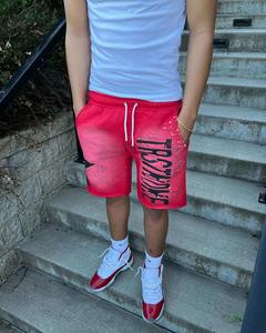 Sérigraphie personnalisée Lettre graphique Street Wear Shorts Jogger ourlet brut coton éponge lavé à l'acide Shorts pour hommes - Product Image 3