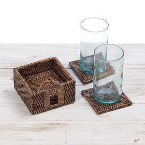TienPhong Vietnam Wholesale Rattan Square Coasters with Holder (Set of 6) - Handwoven Dining Table Decor - Product Image 3