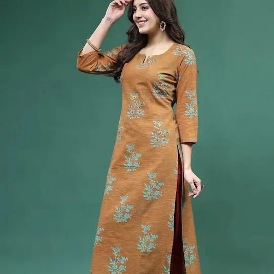 Vêtements occasionnels de qualité supérieure bon prix Kurti indien à coupe droite en pur coton imprimé à fleurs aux taux les plus bas OEM en vrac