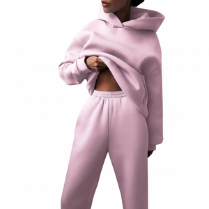 ชุดวอร์มผู้หญิงพรีเมียมเนื้อผ้าหนา แบบเรียบง่าย เสื้อฮู้ดสวมหัว สไตล์คลาสสิก ใส่สบาย รับสกรีนลายพิมพ์แบบนูนตามสั่ง (OEM) - Product Image 2