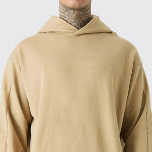 Pulls à capuche en polyester/coton teints unis pour l'hiver premium personnalisés avec logo personnalisé, épaules tombantes, surdimensionnés pour hommes - Product Image 4