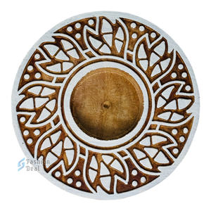Wooden Round Handmade Eco-Friendly <b>Tealight</b> <b>Holder</b> with 2-color Print (Without <b>Tealight</b> Candle) for Festival Gifting Decoration - Product Image 1