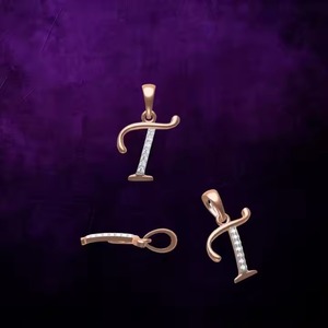 Luxury Diamond Pendant & Charm 18KT <b>Gold</b> Alphabet 'T' Design Stylish <b>Necklace</b> Accessory - Product Image 3