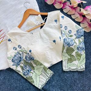 Vente chaude Belle Dressing Fancy Outfit Heavy Khaadi Cotton With Golden Embroidery Work Blouse Fournisseur et exportateur indiens - Product Image 4