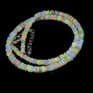 Collar con cuentas de ópalo etíope, chips de ópalo cuadrados, longitud ajustable, joyería de piedras preciosas naturales, calidad Premium, Multi Arco Iris - Product Image 1