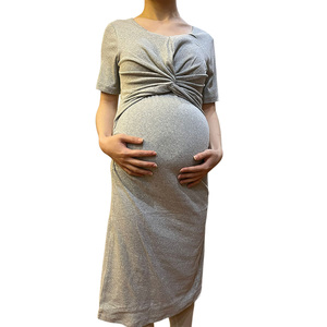 Wholesale <strong>Maternity</strong> Clothes Custom Logo Women's Nursing Dress Comfortable <strong>Maternity</strong> Crew Neck Dress - Product Image 4