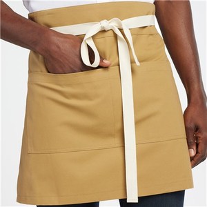 Bông vải máy chủ nhà bếp Logo Ngắn Cơ thể eo nửa Tạp dề tùy chỉnh 3 túi bồi bàn màu be Linen eo tạp dề - Product Image 2