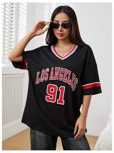 À la mode Newyork Jersey Boxy T-Shirt surdimensionné unisexe graphique col en v rétro maille respirant décontracté Sublimation impression Y2K Football - Product Image 2