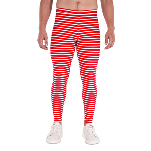 Concevez votre propre 100% Polyester tissu extensible hommes rouge et blanc rayé Legging course Compression Gym Yoga pantalon - Product Image 1