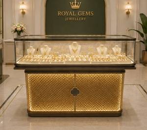 Vitrine à bijoux sur mesure, robuste, durable, de haute qualité, avec base dorée, vitrine en verre, éclairage LED, comptoir de vente au détail pour boutique de luxe - Product Image 2