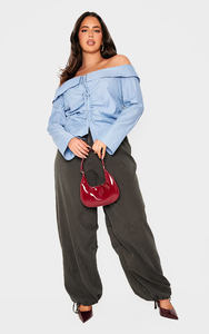 Meilleure vente Vêtements de créateur pour femmes décolleté Bardot manches longues Plus Blue Bardot Striped Fitted Shirt Style Top at Best Price - Product Image 4