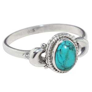 Magnifiques bagues ovales en turquoise bleue en argent sterling 925, bijoux en pierres précieuses, style bohème, sertissage clos, tiers - Product Image 4