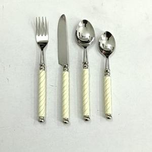 Juego de cubiertos hechos a mano con mango cónico redondo de acero con espejo plateado pulido para boda, Hotel, restaurante, fiesta con mango blanco - Product Image 1