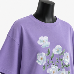 Camiseta Extra Grande de Lavanda para Mujer, 100% Algodón, Estampado Floral, Corte Holgado Informal, Camiseta Gráfica de Moda de Verano, OEM ODM al por Mayor - Product Image 6