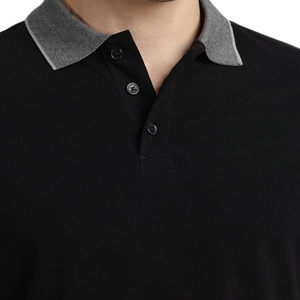 Camiseta Polo Negra para Hombre con Cuello y Puños Grises, Elegante Camiseta Casual de Manga Corta, Ropa Deportiva Cómoda de Primera Calidad - Product Image 4