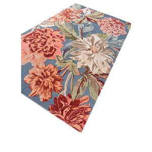 Tapis tuftés à la main en laine et viscose bleus Hacienda, motifs floraux et rayés pour salon, largeur 4m - TNQ-3275 - Product Image 2