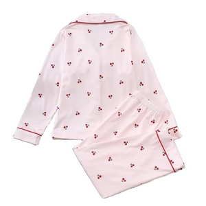 <b>Girls</b> Floral Print Red-trimmed Lapel Long-sleeve Long-pant 100% Cotton Pajama Set French Sweet-style Kids Autumn Winter - Product Image 2